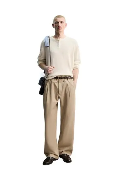 Льняно-шерстяной джемпер с круглым вырезом