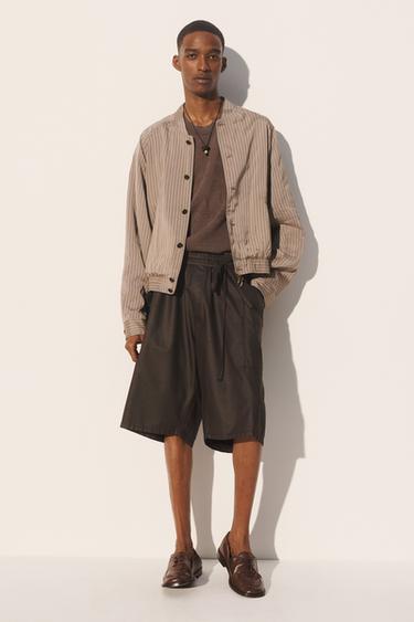 Zara Укороченная удобная полосатая куртка из вискозы и купро