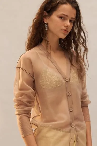 Кардиган из тонкого вязаного полупрозрачного трикотажа лимитированной коллекции