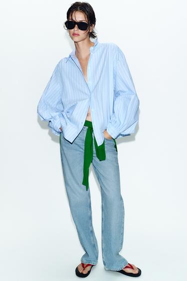 Zara Рубашка в полоску с объемными рукавами