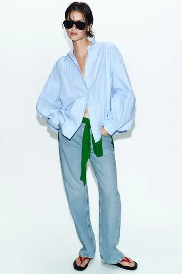 Рубашка в полоску с объемными рукавами