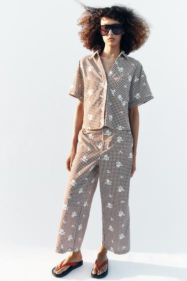 Zara Рубашка в клетку с вышивкой