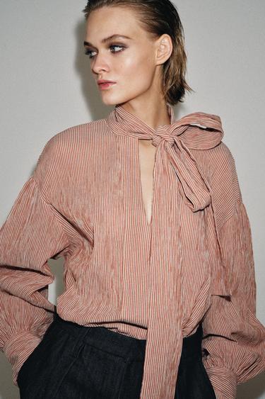 Zara Рубашка в полоску с завязками — ZW COLLECTION