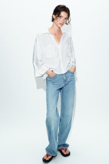 Zara Свободная рубашка из смесового льна