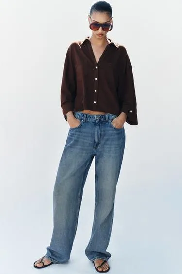 Рубашка свободного кроя из смесового льна