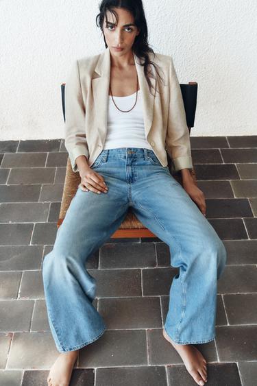 Zara Укороченный блейзер из смесового льна с подплечниками