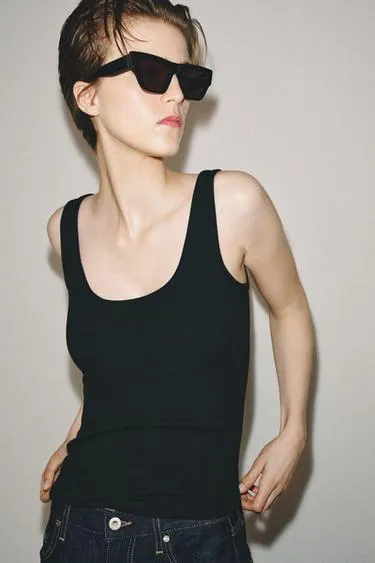 Хлопковый топ на бретелях- Заказать в России