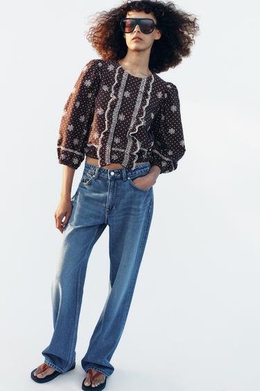 Zara Блуза в горошек с перфорированной вышивкой