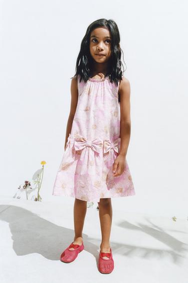 Платье из поплина с цветочным принтом и бантами- Заказать в России