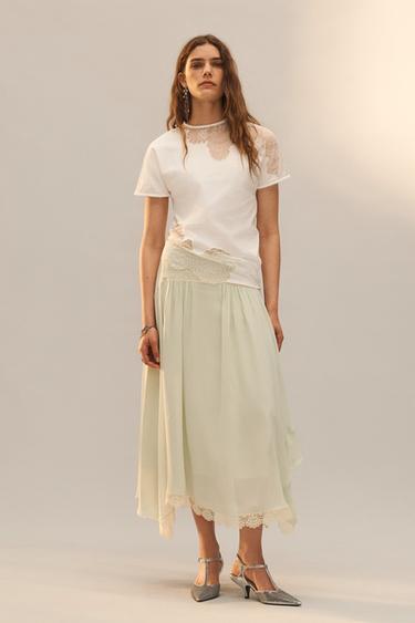 Zara Футболка LIMITED EDITION с асимметричным кружевом купить с доставкой.