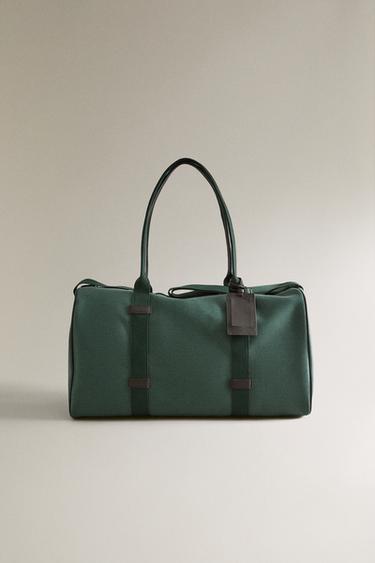 Zara Хлопковая сумка для путешествий с кожаными деталями