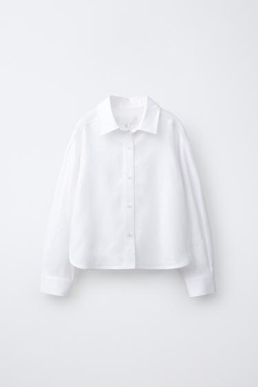 Zara Однотонная рубашка из смесового льна