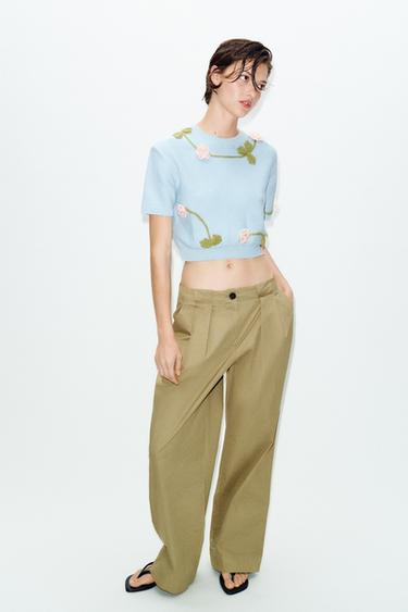 Zara Свитер с цветочным узором и короткими рукавами купить с доставкой.