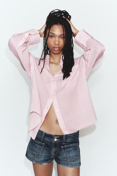 Zara Рубашка из марли с карманом и увеличенной посадкой