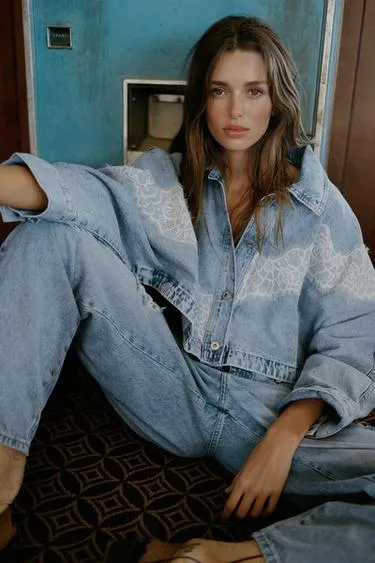 Укороченная джинсовая куртка Z1975 с кружевом- Заказать в России