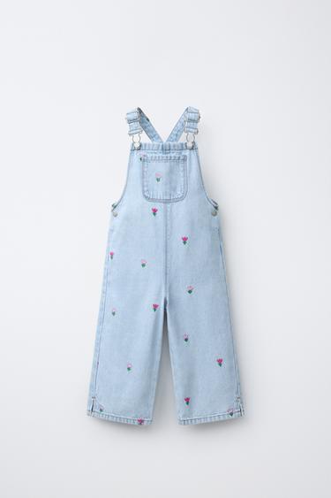 Zara Джинсовый комбинезон с вышивкой тюльпанов купить с доставкой.