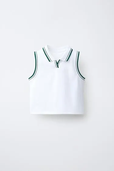 Майка-поло с контрастной окантовкой и надписью- Заказать в России