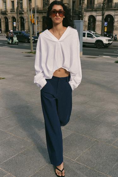 Zara Рубашка из смесового льна с объемным низом