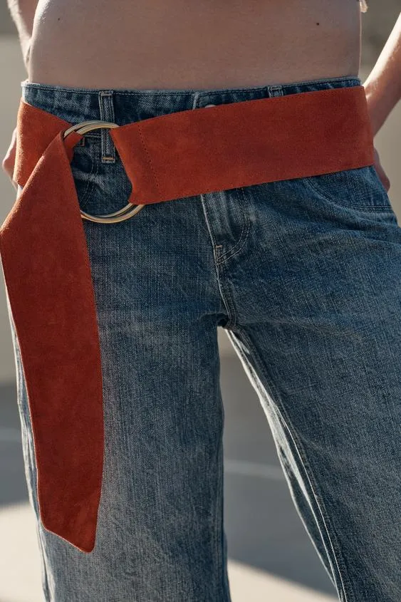 Ремень из 100% замши с круглой пряжкой- Заказать в России