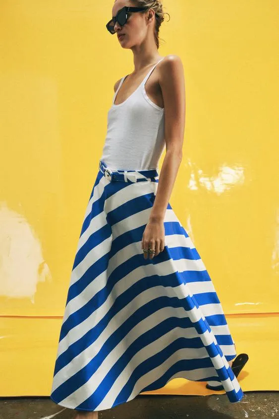 Юбка миди в полоску с ремнем- Заказать в России