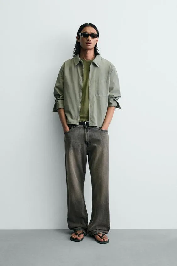 Укороченная куртка-рубашка на молнии- Заказать в России