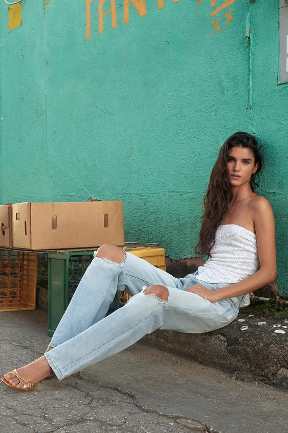 Zara Джинсы TRF прямого кроя с низкой посадкой и разрезами