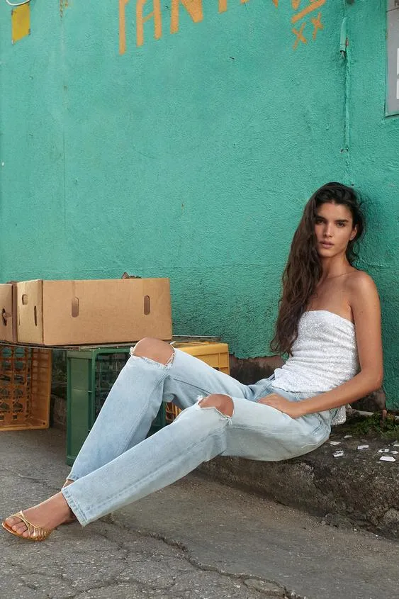 Джинсы Trf прямого кроя с низкой посадкой и разрезами