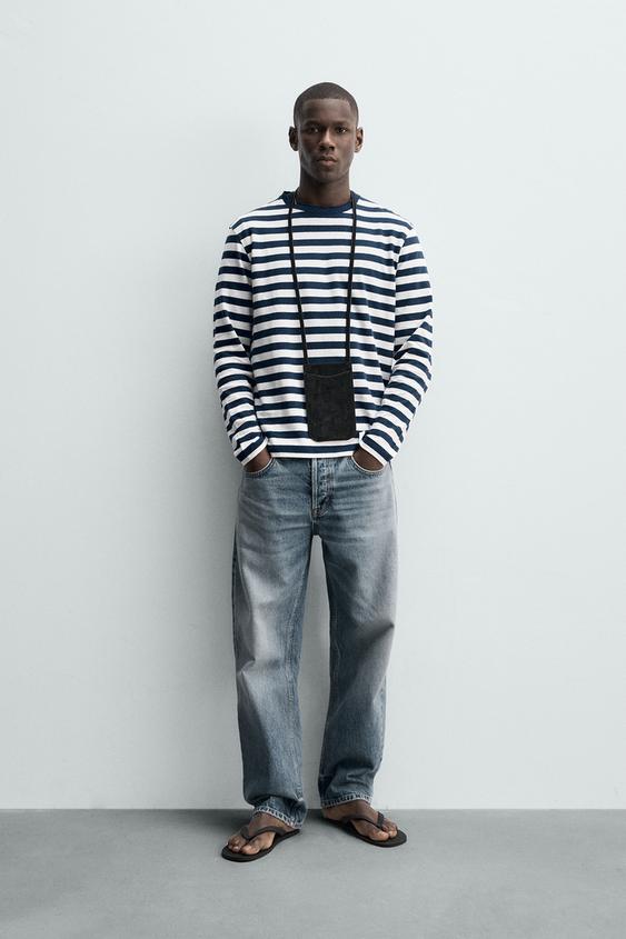 Zara Футболка в полоску из хлопка и льна с длинными рукавами купить с доставкой.