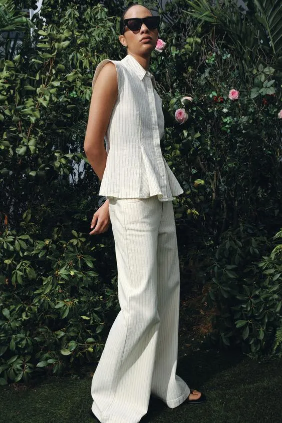 Джинсы Wide Leg в полоску с высокой посадкой — Zw Collection- Заказать в России