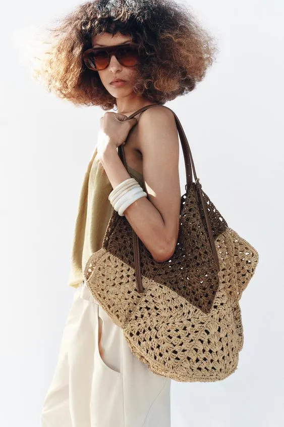Сумка-шопер с плетеным корпусом