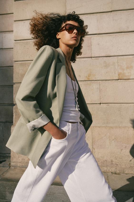 Zara Блейзер из смесового льна с подвернутыми рукавами