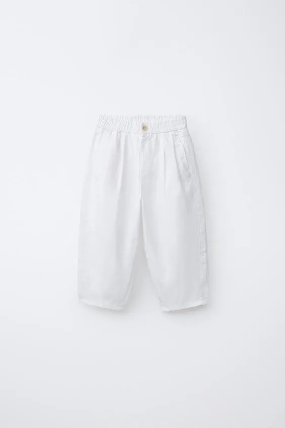 Брюки со складками из 100% льна- Заказать в России