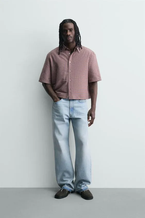 Укороченная рубашка в клетку- Заказать в России