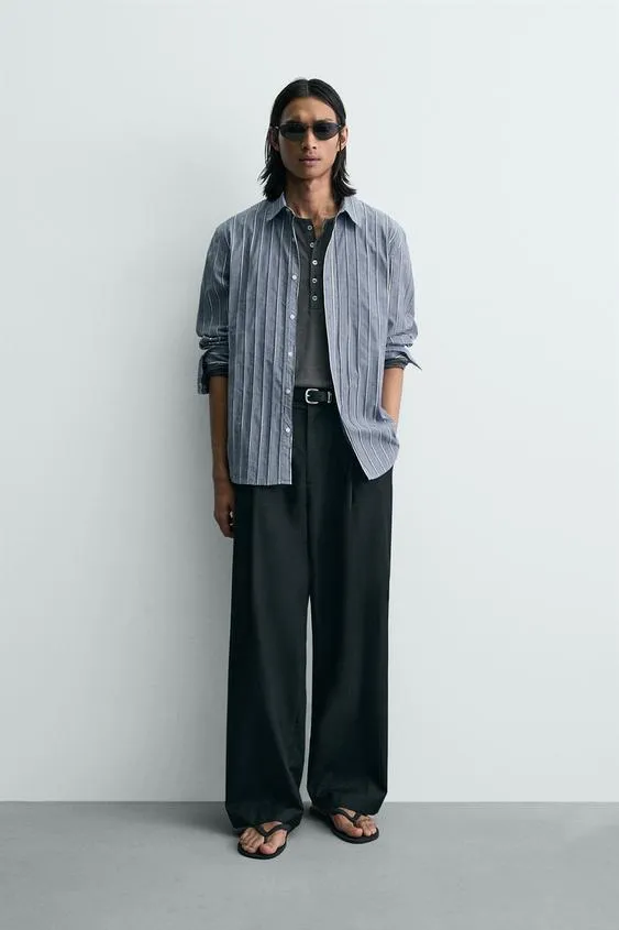 Жаккардовая рубашка свободного кроя в полоску- Заказать в России