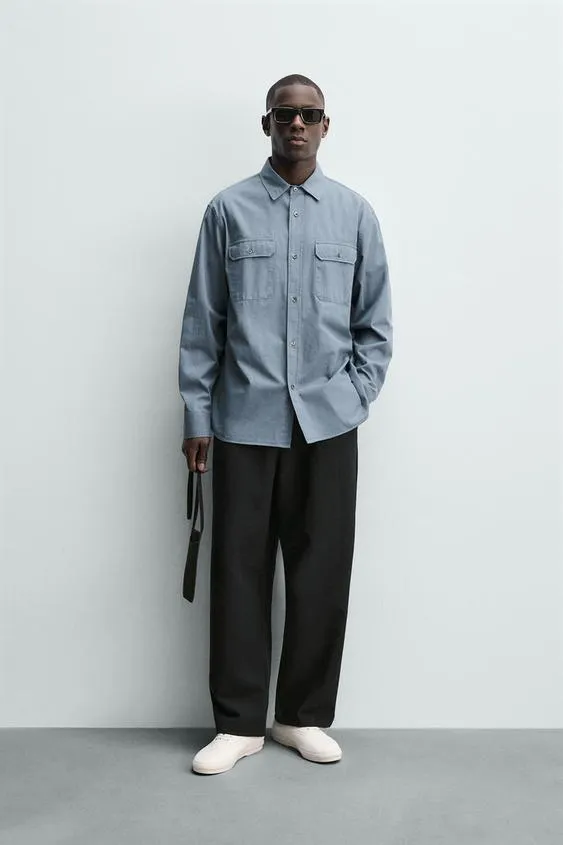 Рубашка Relaxed Fit с карманами и эффектом потертости- Заказать в России