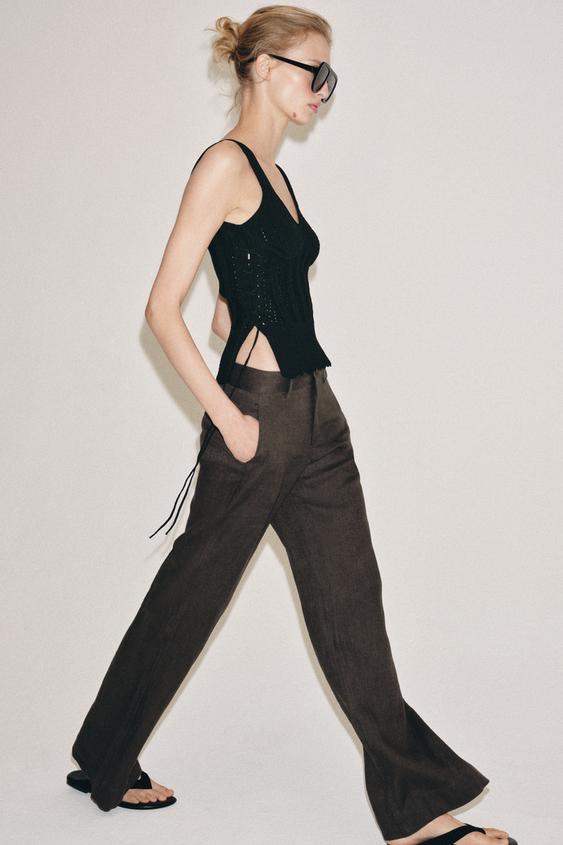 Zara Трикотажный топ со шнуровкой