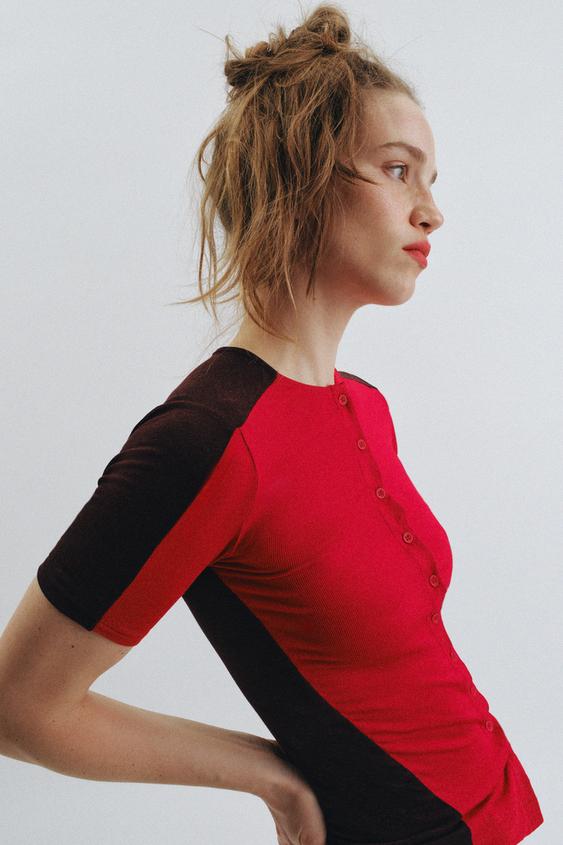 Zara Футболка с короткими рукавами и пуговицами