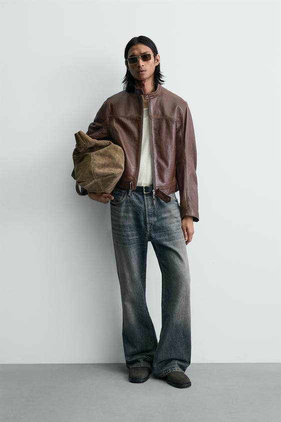 Zara Укороченная кожаная куртка