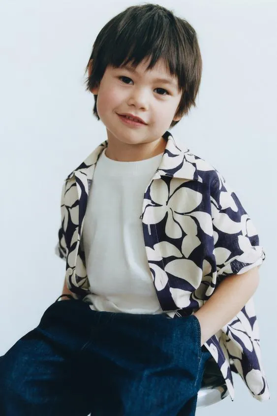 Рубашка из хлопка и льна с цветочным принтом