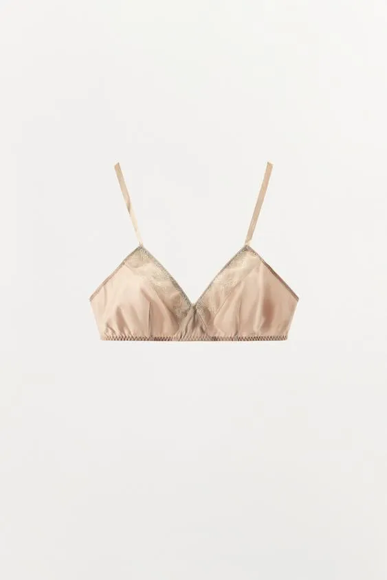 Атласный бралетт с треугольными чашками и кружевом- Заказать в России