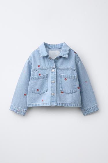 Zara Джинсовая куртка с вышивкой клубники купить с доставкой.