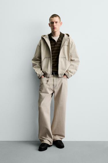 Zara Джинсовая куртка с капюшоном и вышивкой