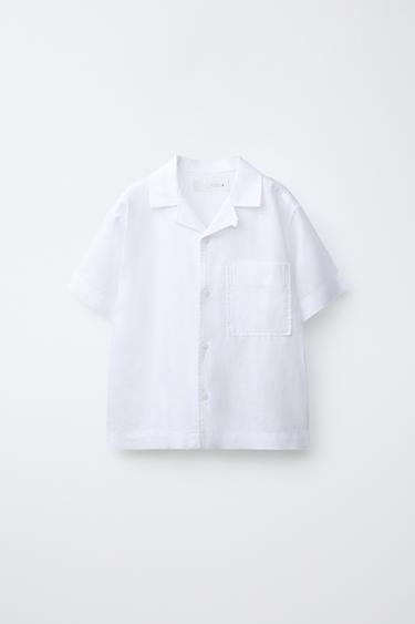 Zara Рубашка боулинг из смесового льна и хлопка