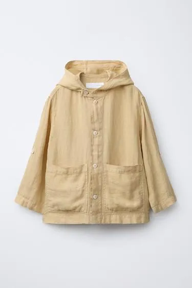 Куртка-рубашка из 100% льна с капюшоном