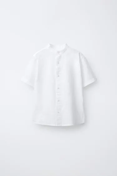 Рубашка с воротником-стойкой из хлопка и льна