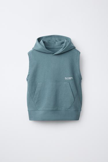 Zara Флисовый жилет с капюшоном и надписью