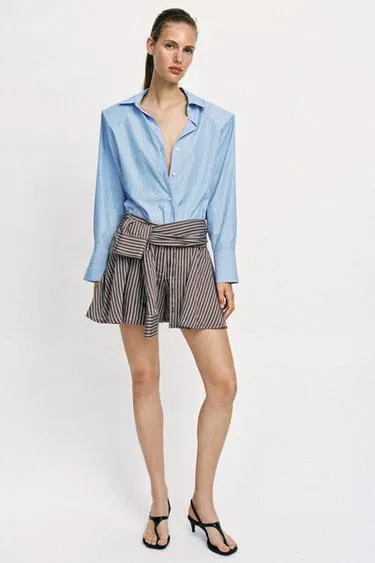 Рубашка из поплина в полоску с подплечниками