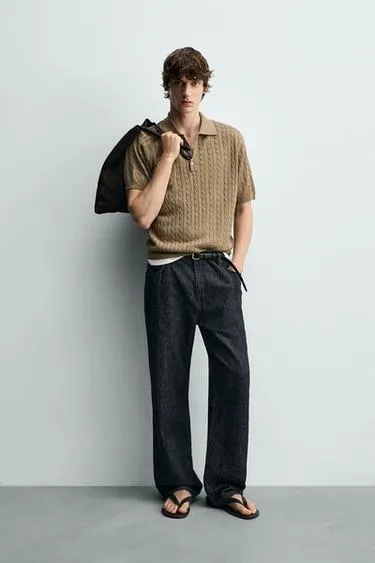 Поло с каблучной вязкой и текстурой