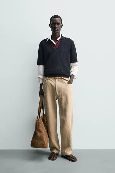 Комбинированное поло из рельефного трикотажа- Заказать в России