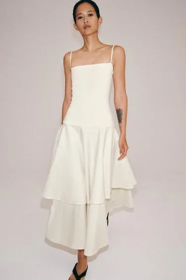 Комбинированное платье с воланами- Заказать в России